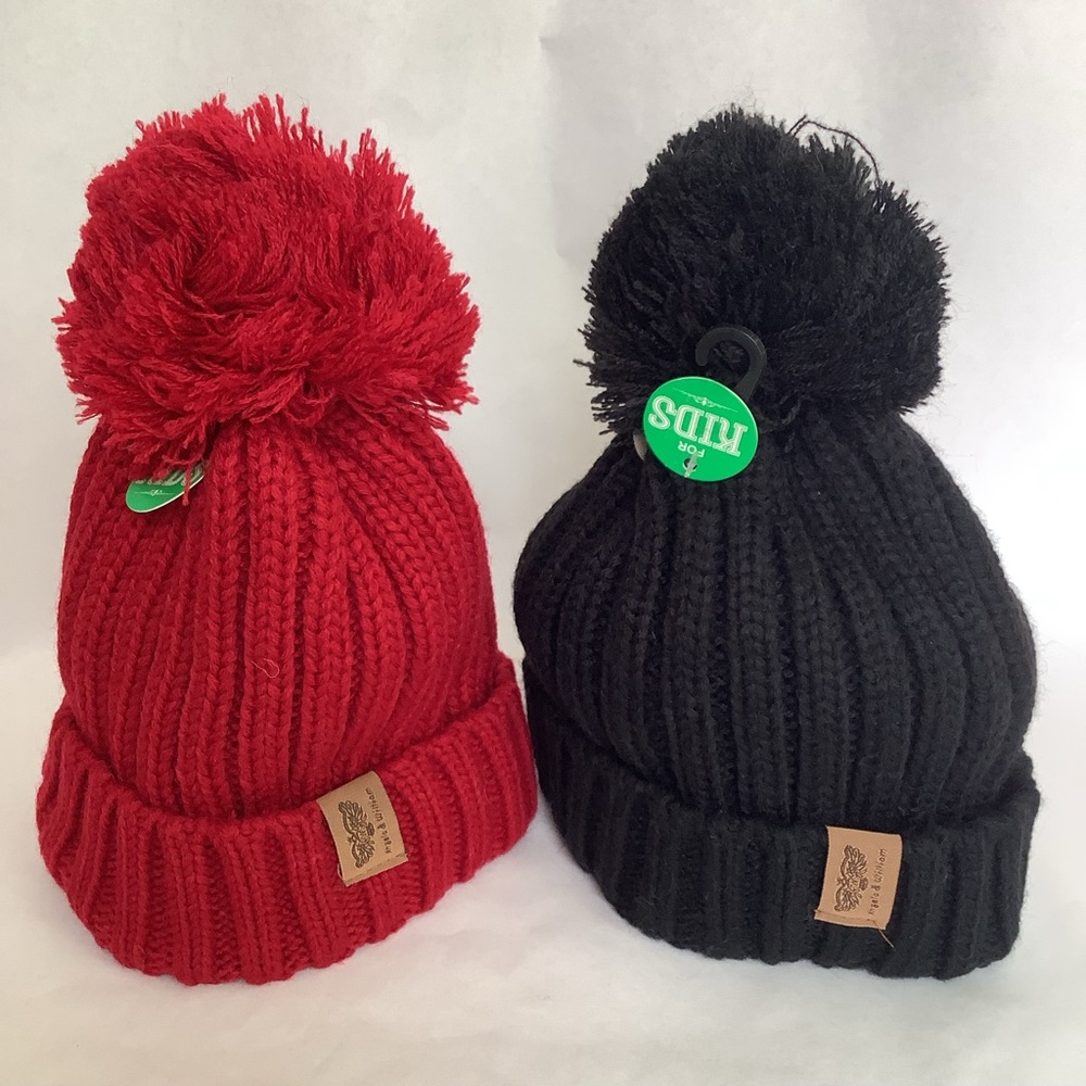 Angela & William cozy lined acrylic knit cap w Pom Pom both hats for $14 NWT